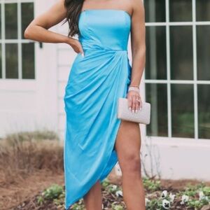 DO+BE blue strapless satin dress